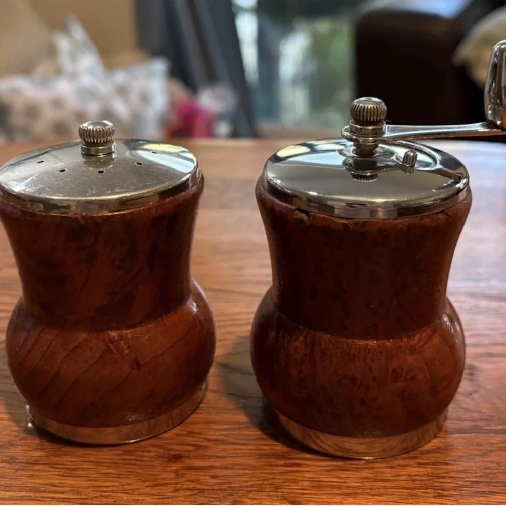 Salt & Pepper Mill Grinder George S. Thompson Vintage MCM Burl Wood